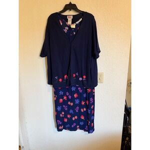 R&K Original Woman Vintage Navy Floral Maxi Dress and Cardigan Set Plus Size 24W